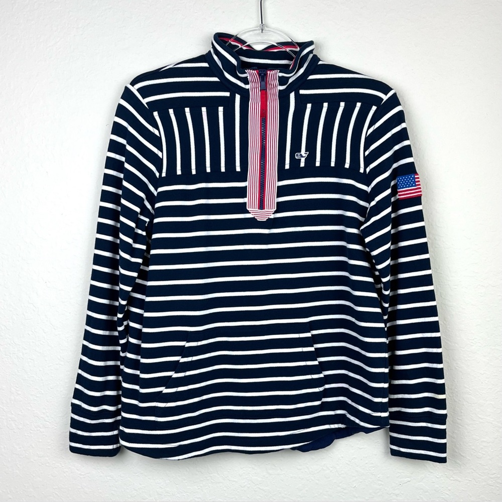 Vineyard Vines Terry 1/4 Zip Stripped Pullover